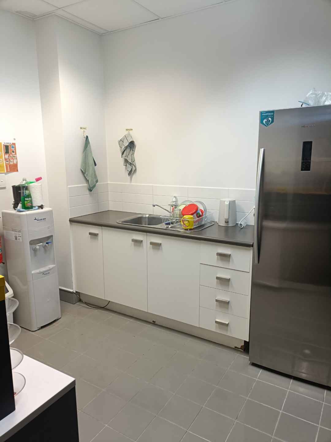 An office kitchen wiped down and reset
