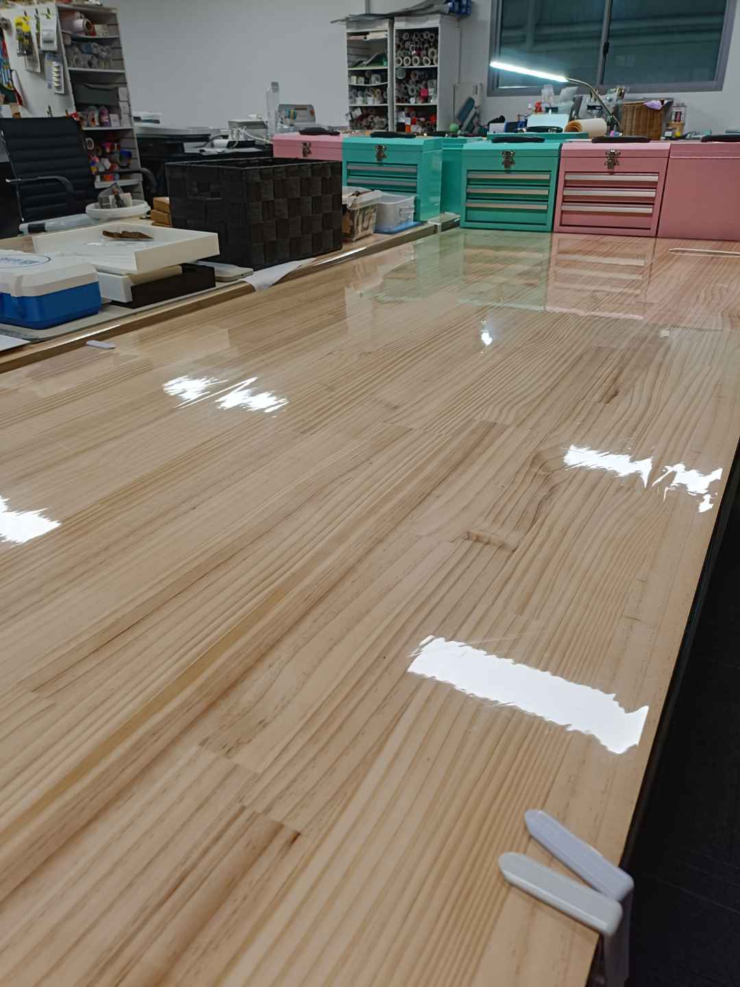 A workshop benchtop cleaned and polished